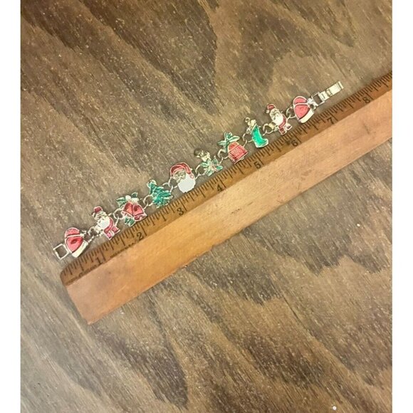 Vintage Christmas Charm Bracelet Santa Bells Tree Stocking Metal Poly Link - Picture 4 of 4